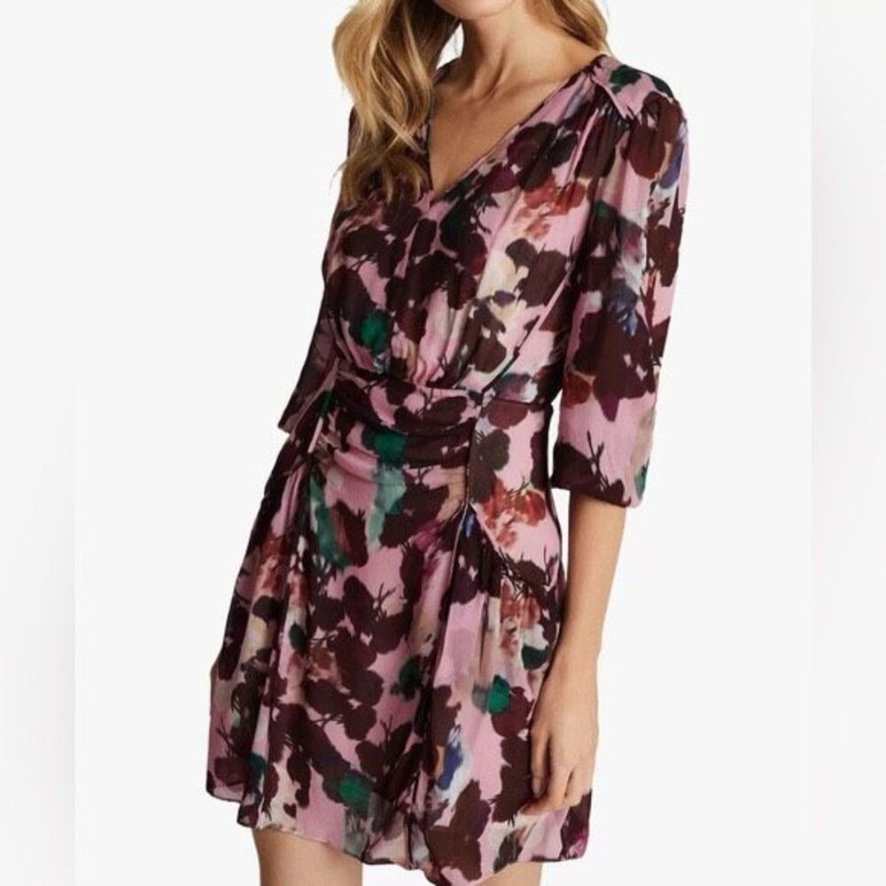 Reiss Floral Long Sleeve Short Dress Josephine New with Tags US 4